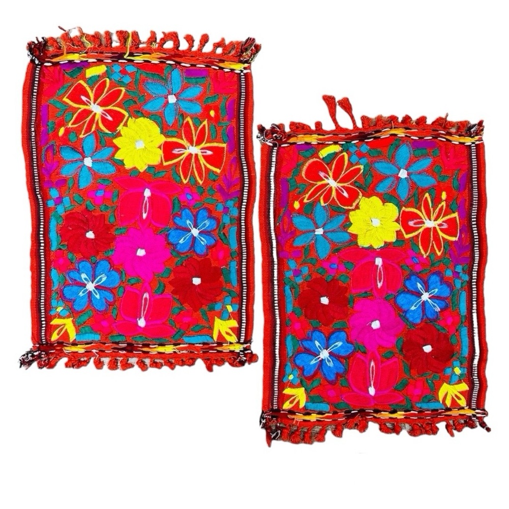 Embroidered Red Placemats 2 Pc Set